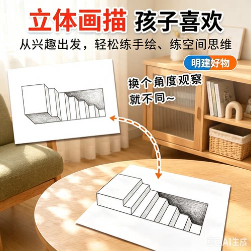 魔法3D立体画描摹本素描本手工绘画本剪纸儿童剪刀玩具套装ZX