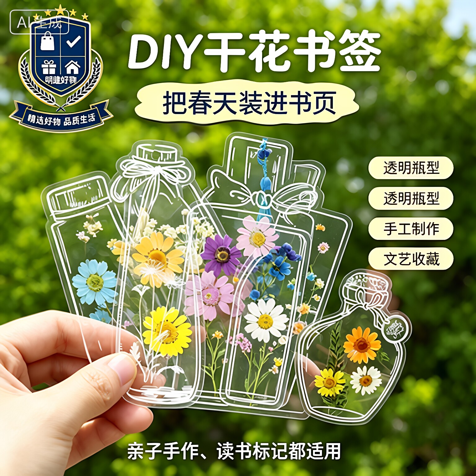 DIY书签手工自制收集春天瓶子书签透明学生创意手工制作书签CL