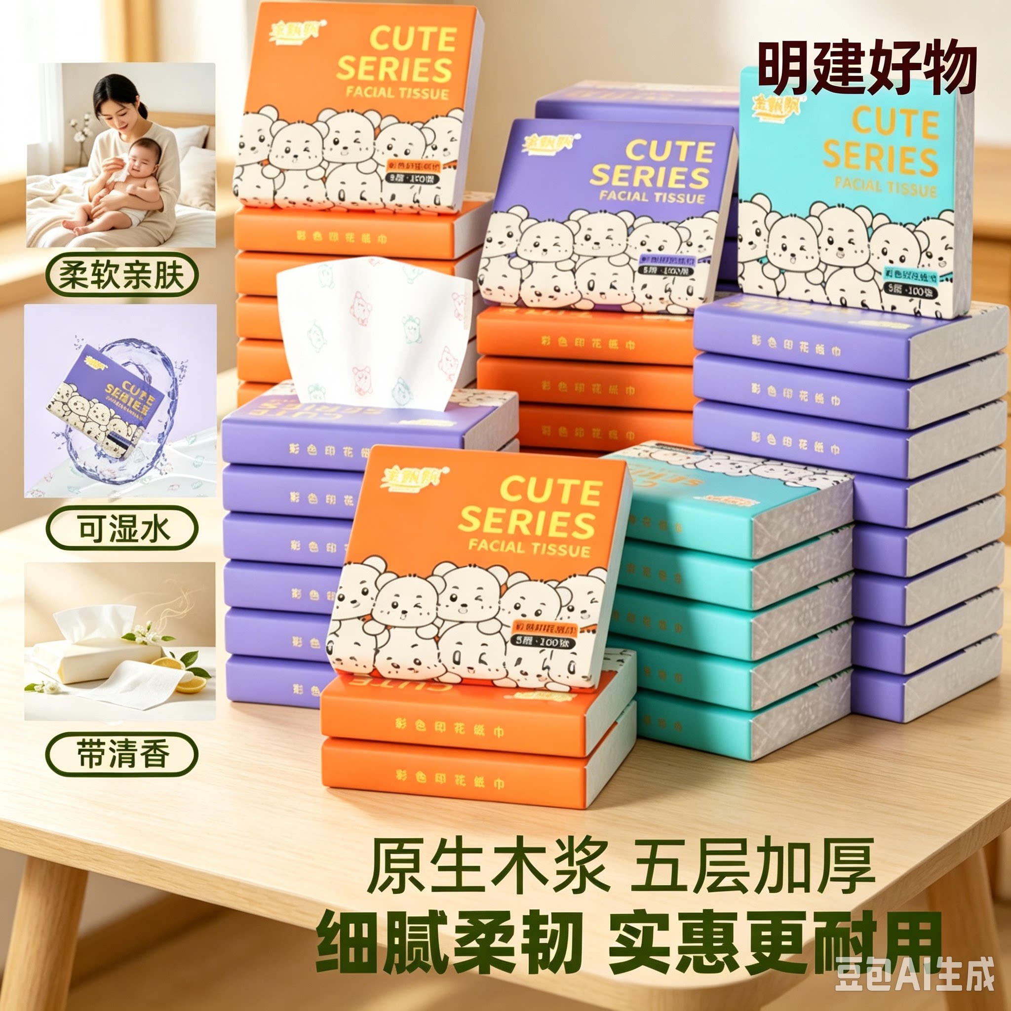 金飘飘印花纸巾随身便携式小包抽纸整箱家用实惠装一次性抽纸CX3