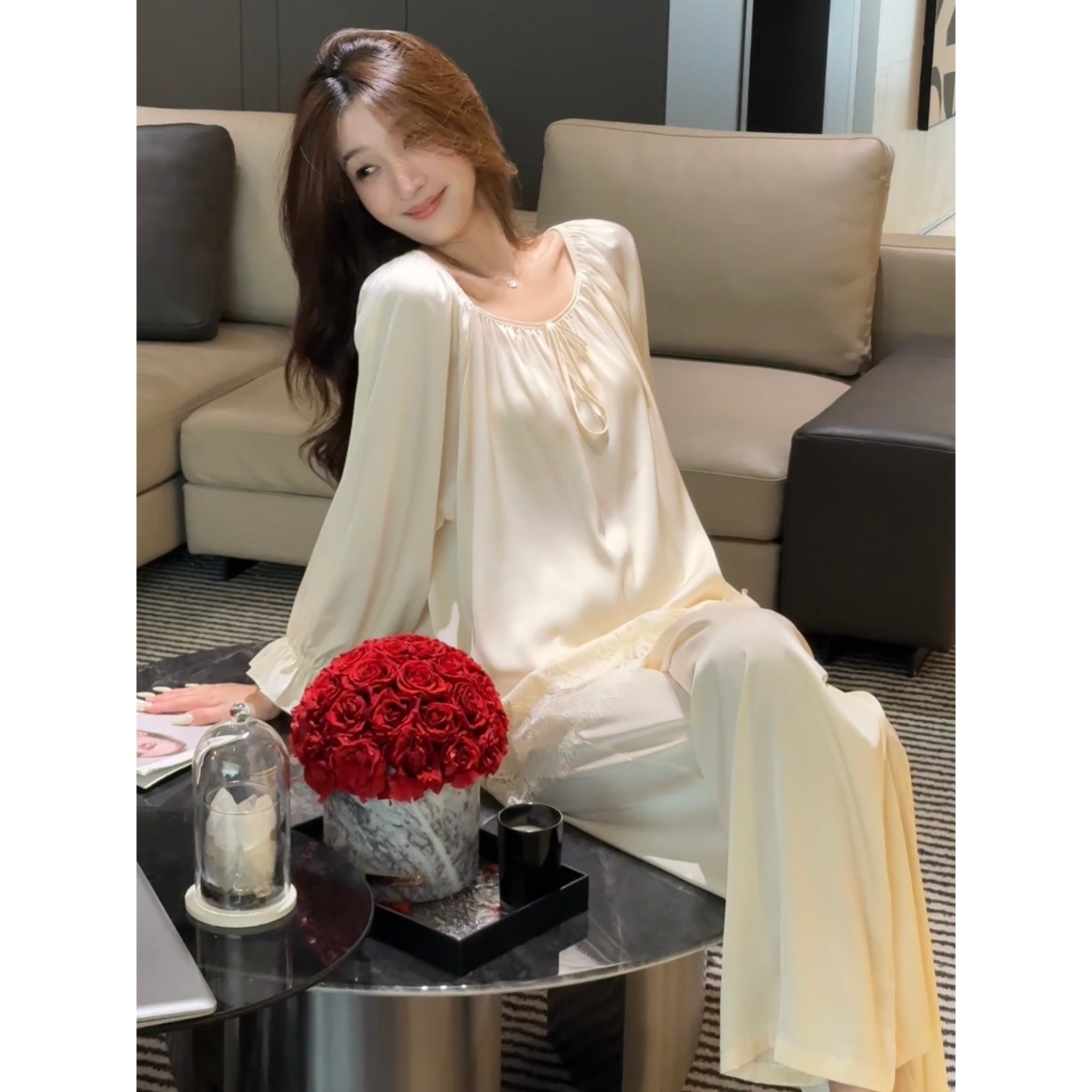 法式设计感长袖长裤睡衣套装女秋季宽松显瘦气质轻奢居家服两件套