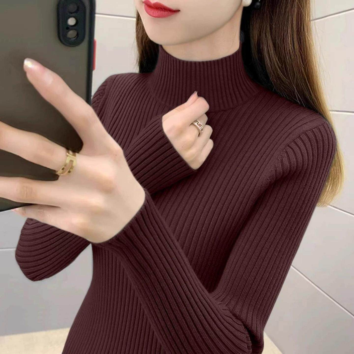 毛衣女针织衫秋冬修身打底衫2026女上衣加厚款内搭女显瘦简约百搭