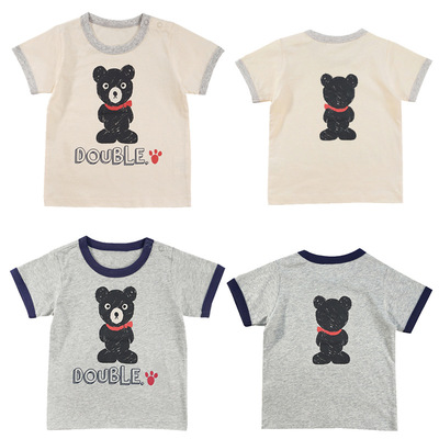 夏季新款男女童卡通手绘黑熊字母印花短袖t恤日系miki童装