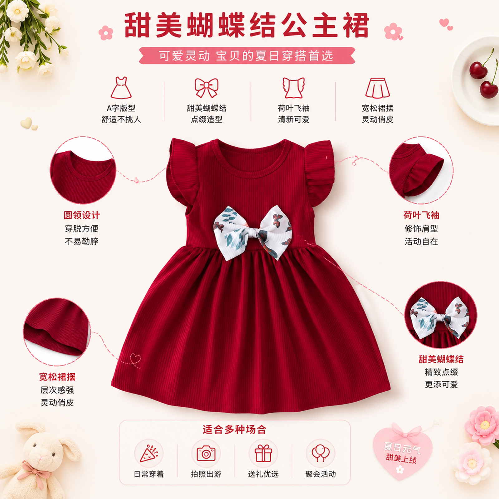 女童夏装短袖连衣裙26新款儿童公主裙碎花裙子宝宝夏季背心裙薄款