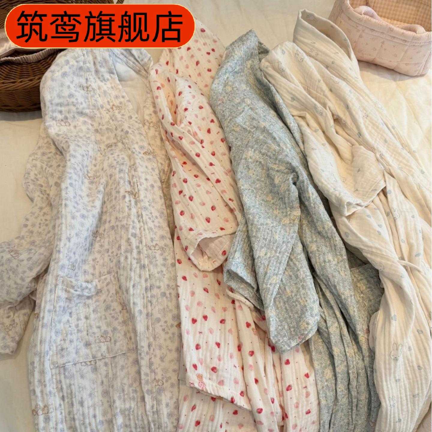 三层纱系带卡通印花女宽松长款