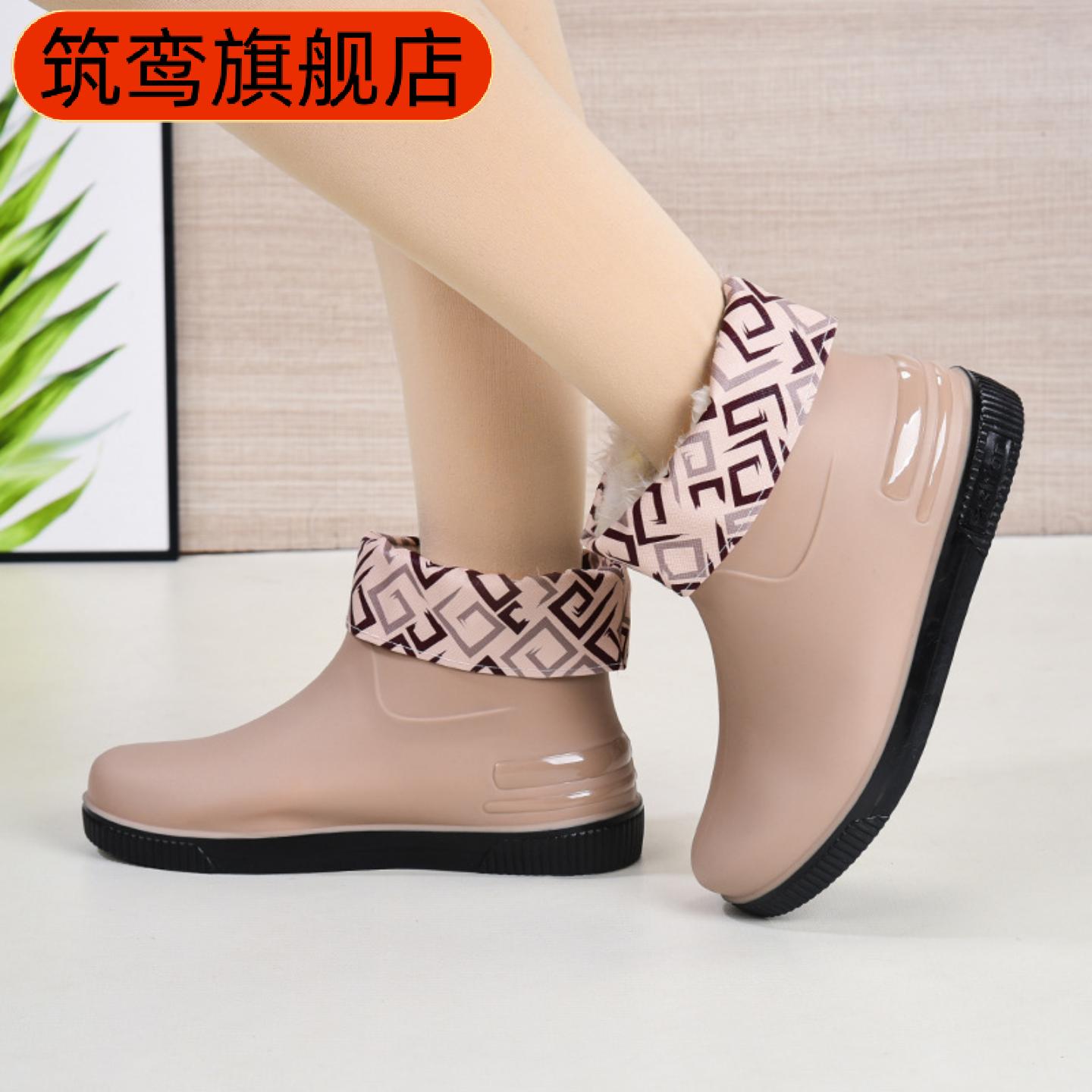新款防水防滑加绒保暖女学生雨鞋