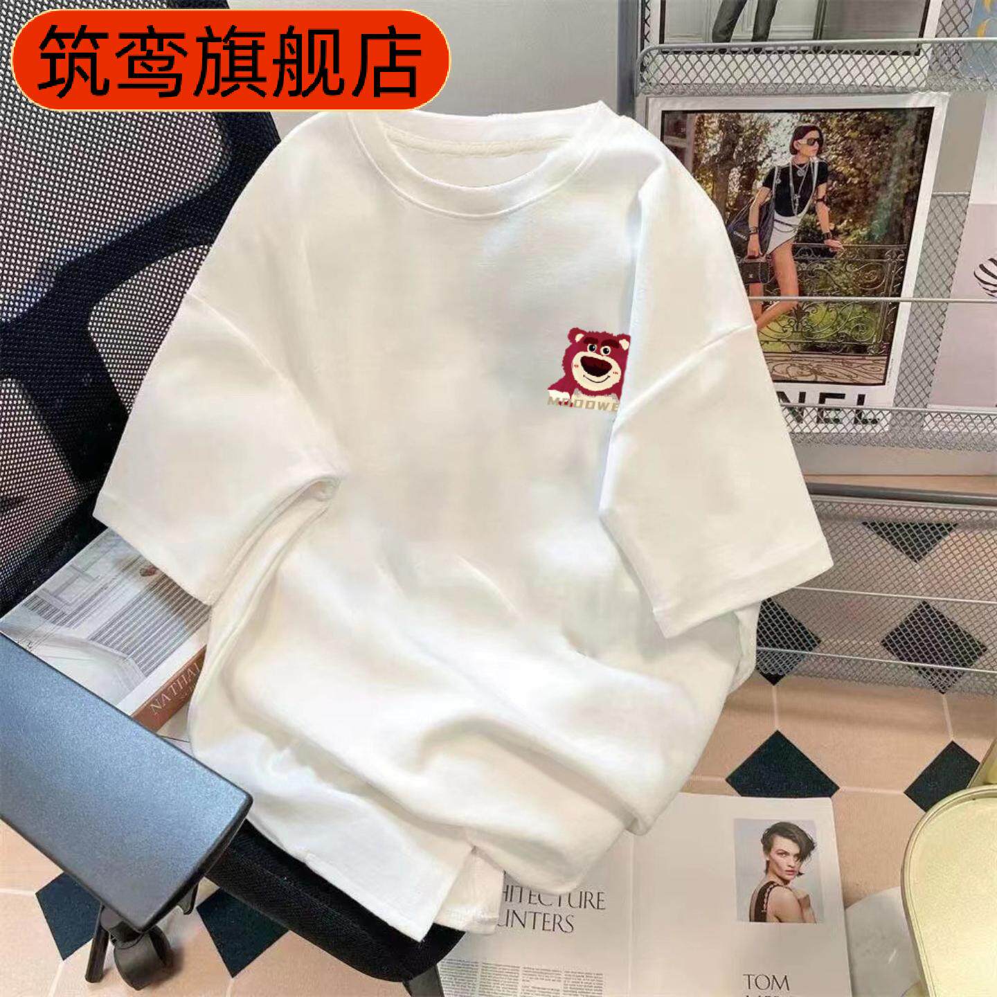 英文字母印花圆领情侣五分袖短袖