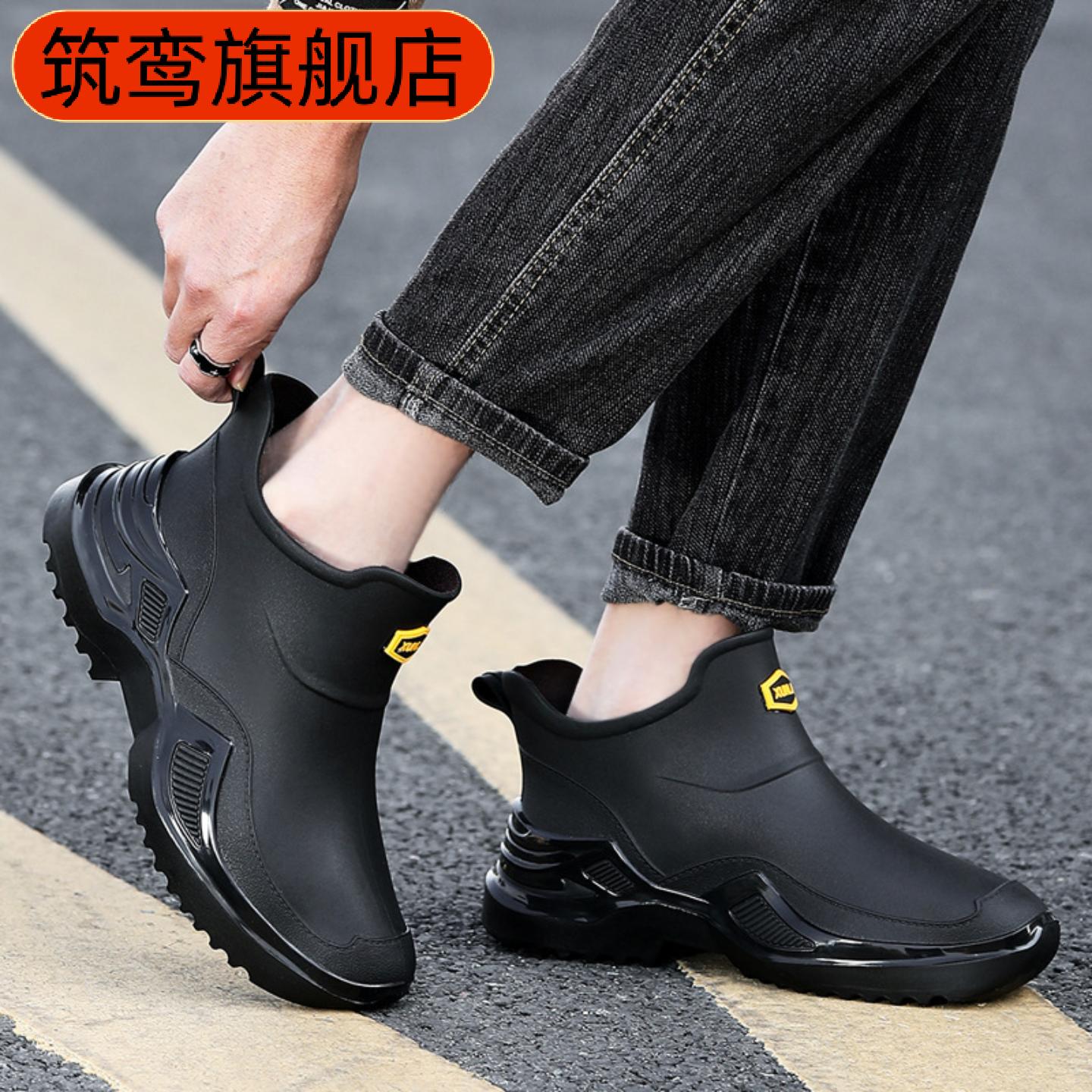 军绿潮酷时尚男短款雨鞋运动防水