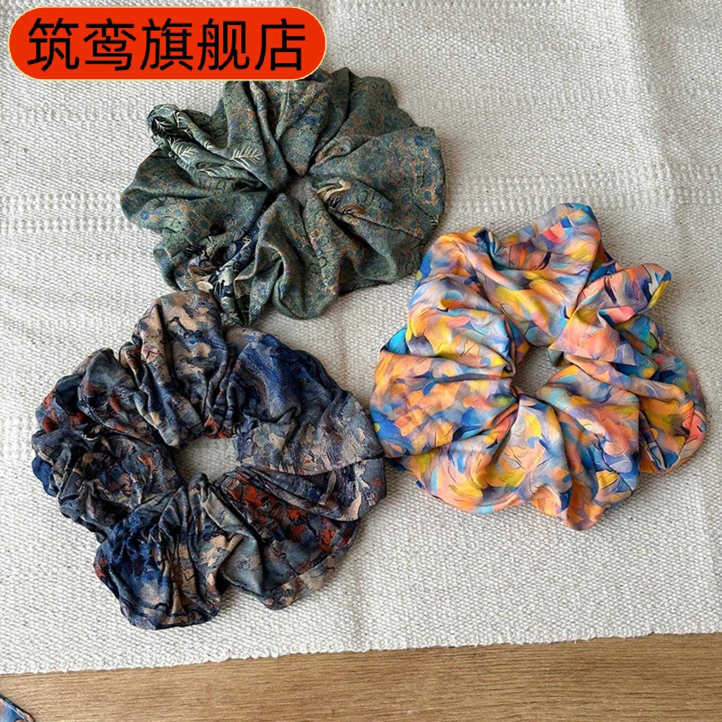 韩版水墨印花大肠发圈文艺复古