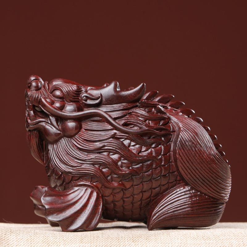 紫檀木雕龙鱼摆件手把件家居客厅装饰品木文玩工艺品送礼