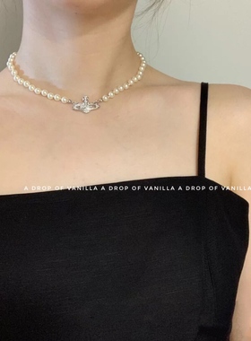 珍珠项链VANILLA银土星珍珠女钻