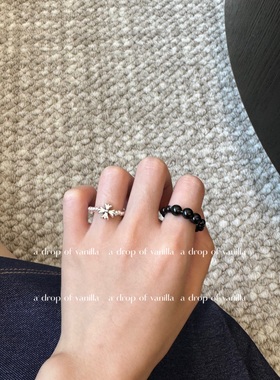 Vanilla / 韩国silver 黑色豆豆组合串珠戒指 一套哦