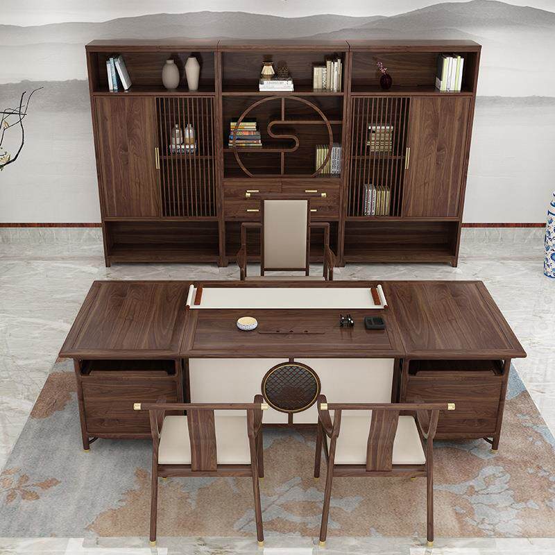 新中式办公桌椅组合实木老板桌总裁大班台简约现代大气办公室家具