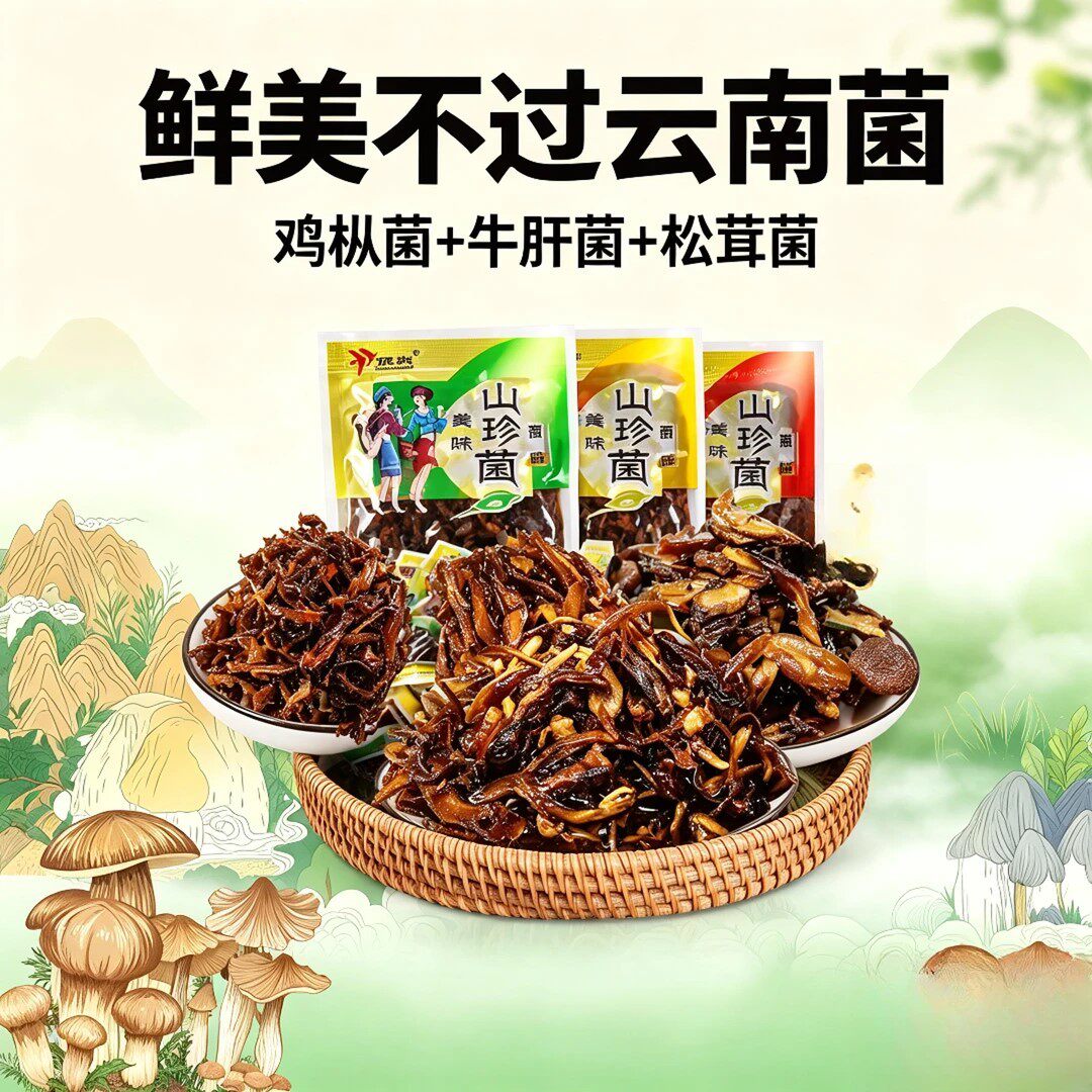 [鲜香味美】云南菌子鸡枞菌松茸菌牛肝菌即食菌菇酱零食下饭菜X