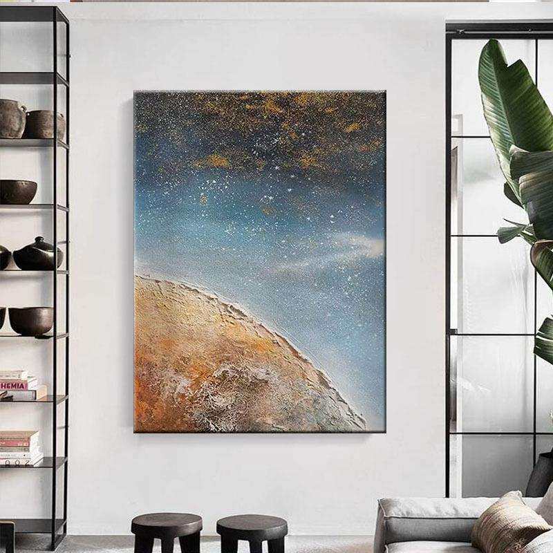 手绘油画星空客厅装饰换石英砂立体肌理画玄关儿童房现代挂画落地