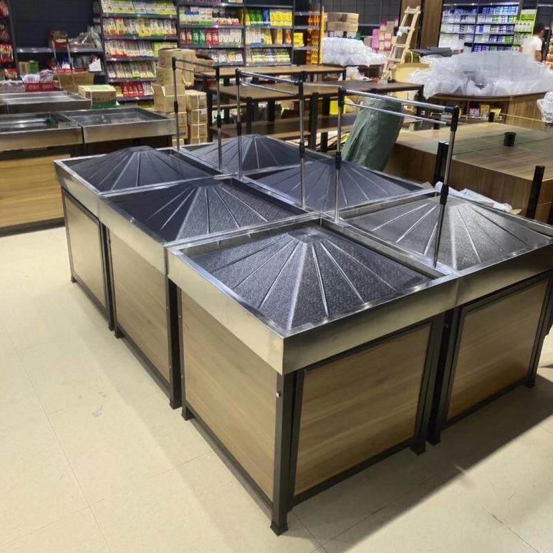 超市新款水果蔬菜堆塑料甲底中岛休闲食品展柜陈列展示道具假低