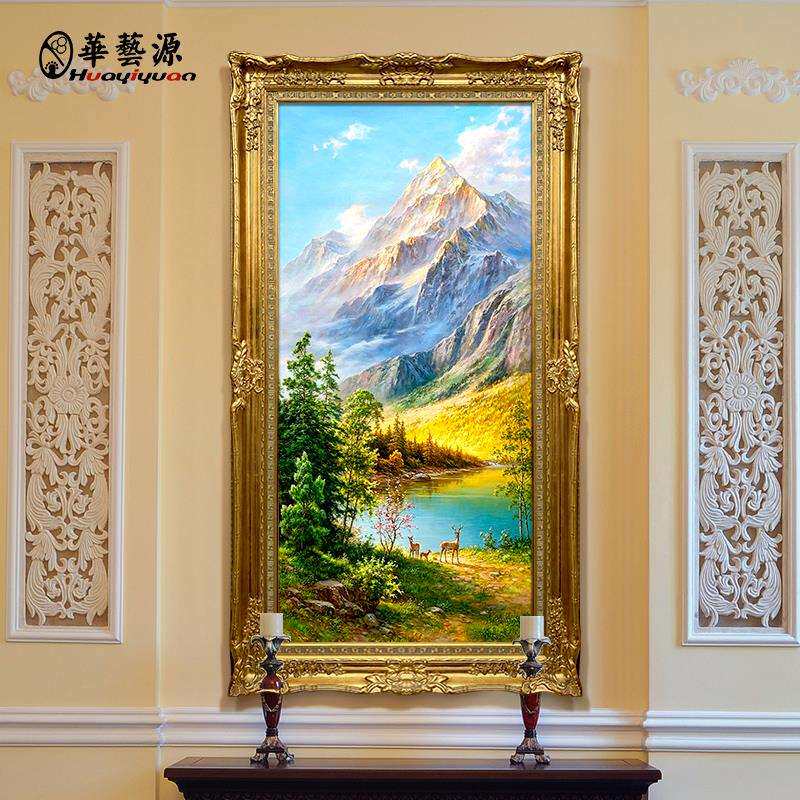 欧式油画客厅挂画风景手绘玄关装饰画美式走廊过道竖版挂画大芬村