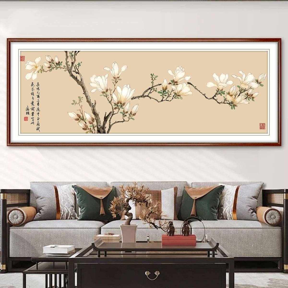 玉兰花十字绣2025新款高级客厅简单大气花草名画手工刺绣卧室床头