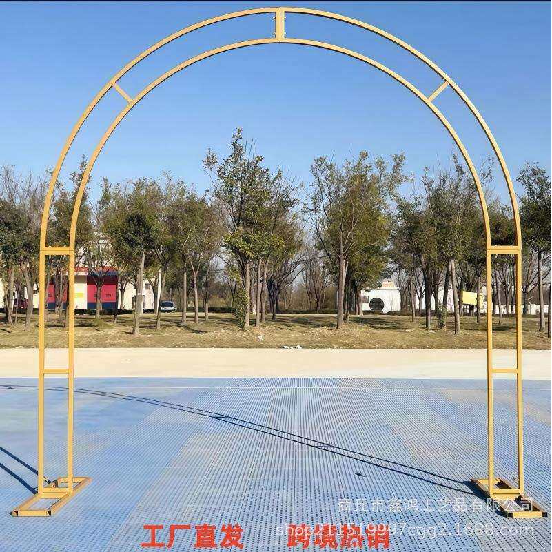 新款婚庆道具铁艺双杆拱门花架舞台背景装饰婚礼户外草坪圆形铁架