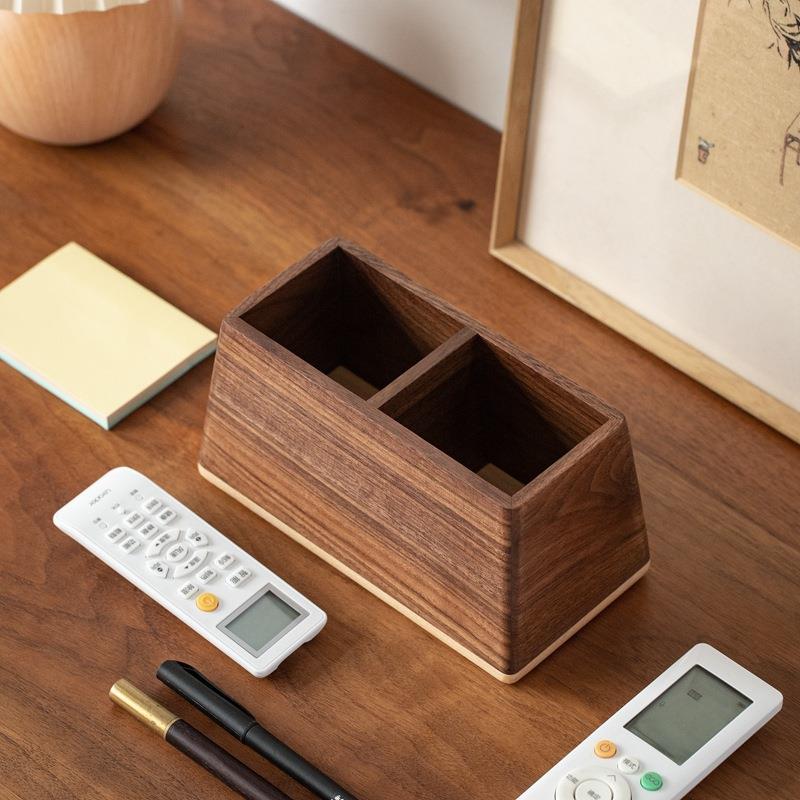 实木笔筒收纳盒办公室桌面多功能文具梳妆台化妆刷整理盒简约