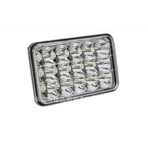7X6 英寸 单个 45W 15LED 大灯+日行灯+远近光 带H4插头 黑色底