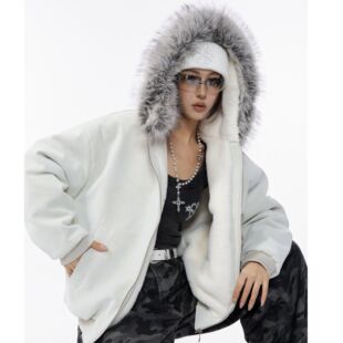 HSNH【可拆卸连帽座山雕外套】PU皮加绒加厚休闲韩版棉服男女同款