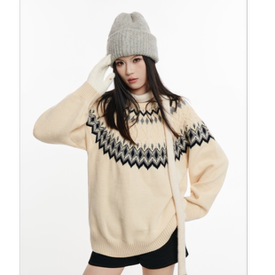 HSNH【费尔岛针织毛衣】秋冬650g圆领针织衫提花休闲时尚百搭毛衣