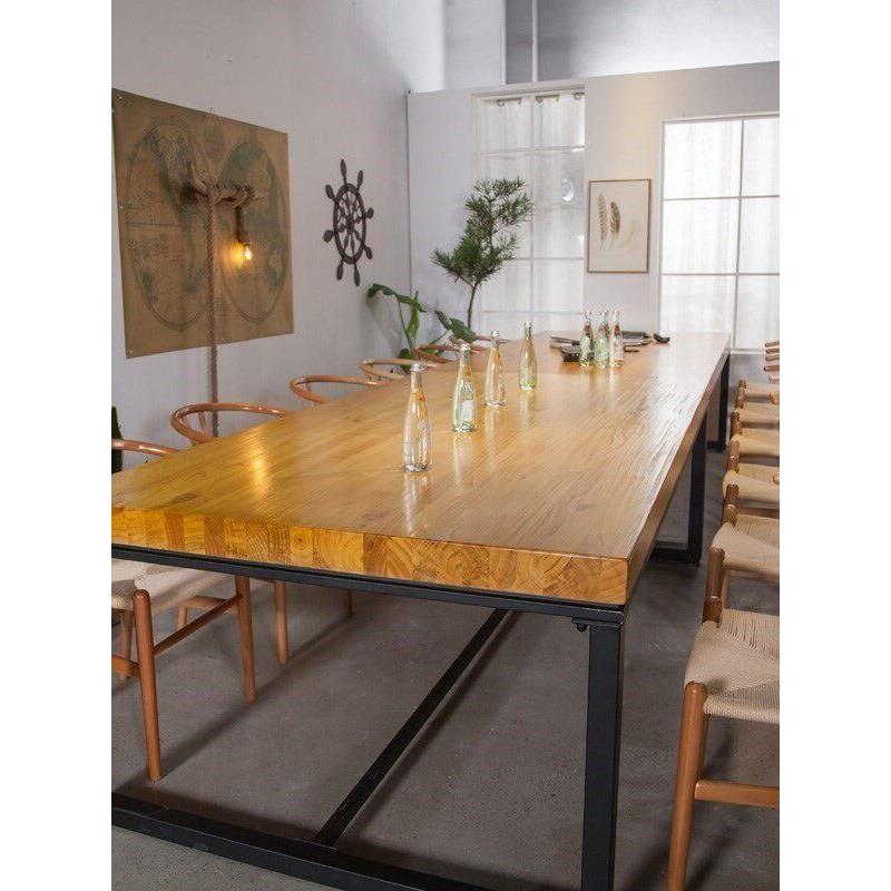 Loft实木大板会议桌办公桌大型培训洽谈桌椅组合工业风格长工作台