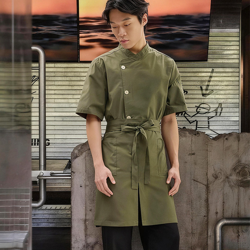 全棉手作工衣奶茶店员服烘焙点心师工装火锅饭店面馆餐饮厨师工服