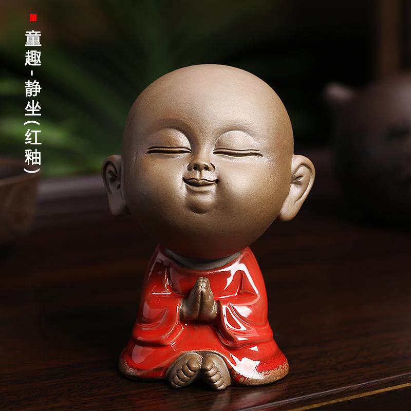 陶瓷禅意可爱小和尚茶宠茶桌摆件假山盆景造景鱼缸汽车家居装饰品图片