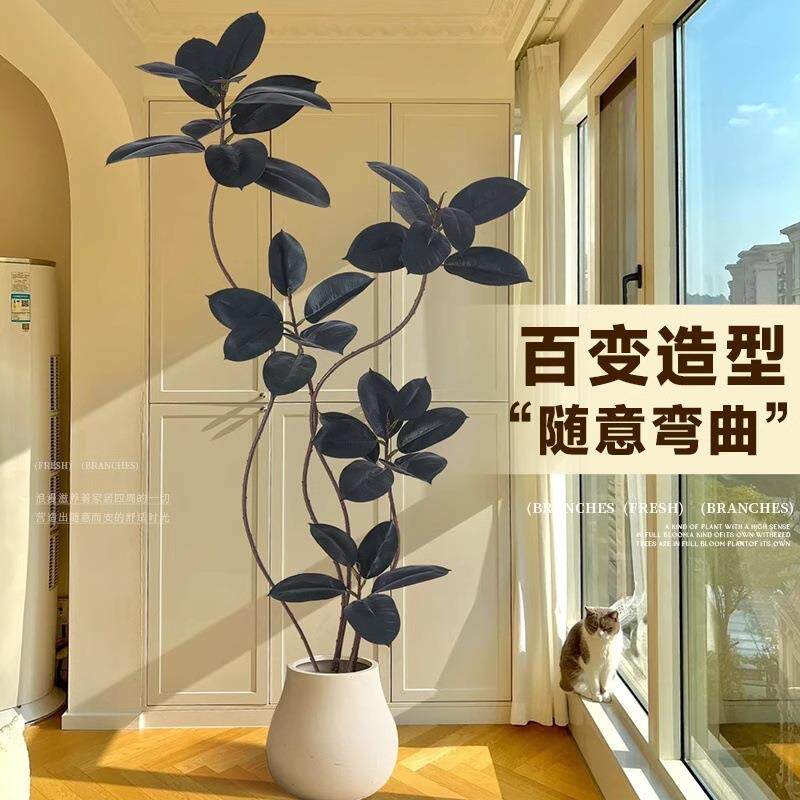 黑金刚橡皮树仿真绿植室内沙发旁假植物仿生盆栽大型客厅装饰摆件