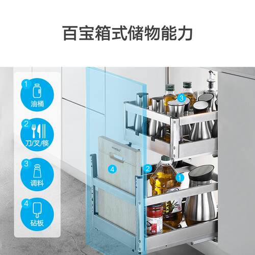 HIGOLD/悍高 拉篮 双层304不锈钢厨房厨柜碗篮调味品抽屉碗架阻尼