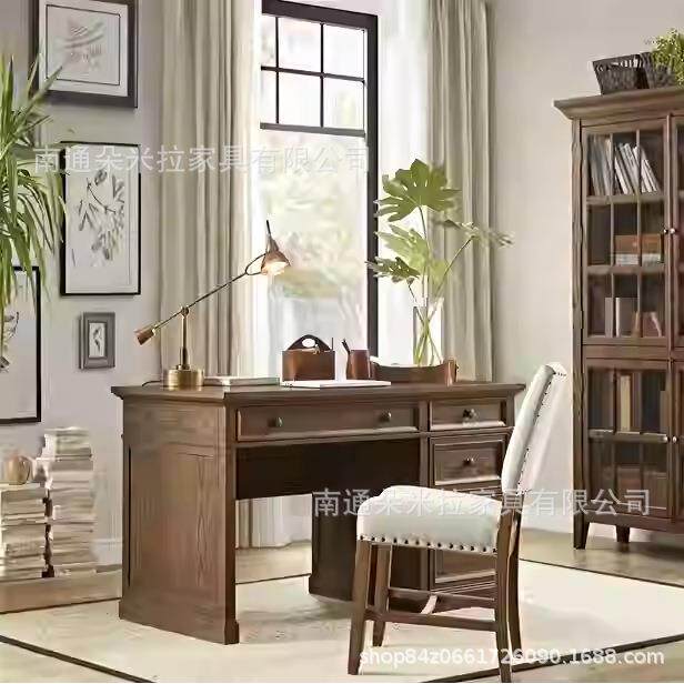 美式乡村复古实木书柜家用防尘玻璃门书橱RH靠墙书房储物柜置物架