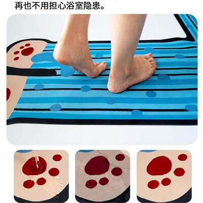 蓝色小狗L形转角浴室地垫卫生间硅藻泥吸水脚垫厕所门口防滑地毯
