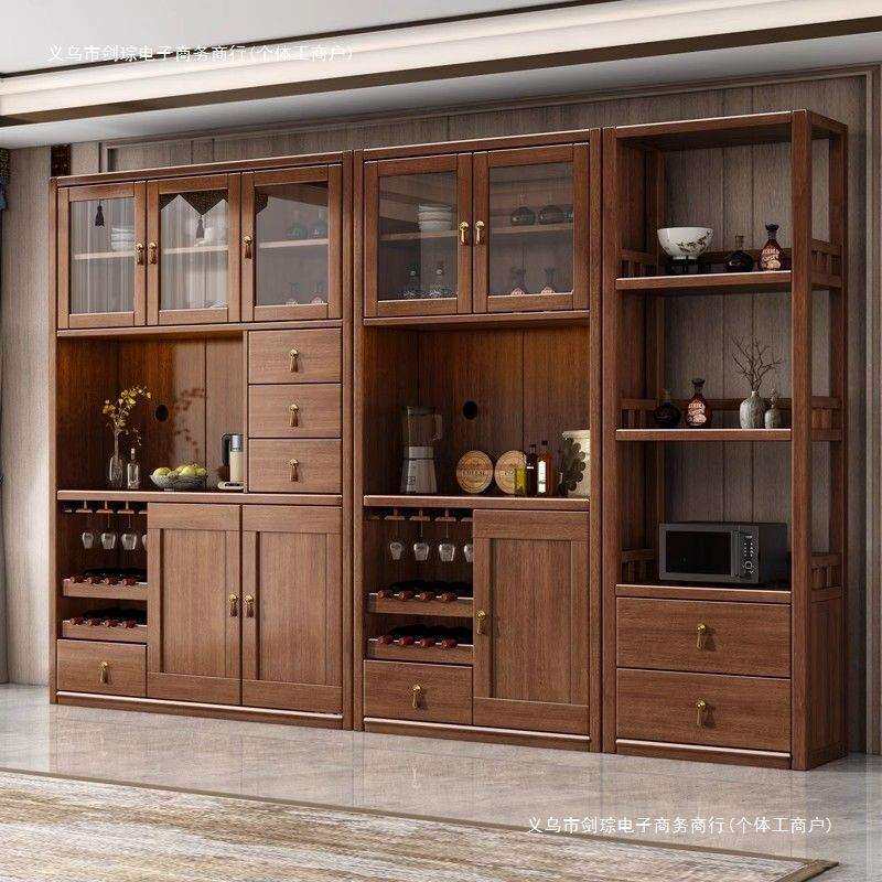新中式实木酒柜餐边柜高柜一体靠墙多功能厨房碗柜客厅储物柜组合