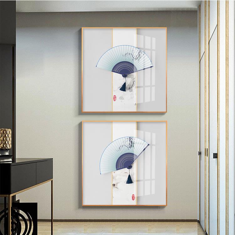 新中式实物立体装饰画 水墨扇子工艺挂画客厅玄关酒店样板房壁画