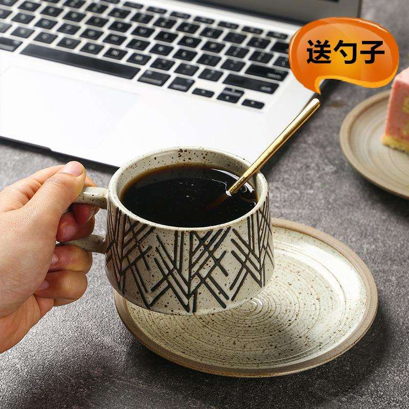 咖啡杯套装创意咖啡店办公室陶瓷杯子高档复古粗陶杯商用杯碟