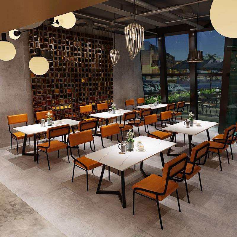 工业风铁艺岩板桌椅现代简约烧烤店酒吧餐厅饭店桌椅商用餐饮家具