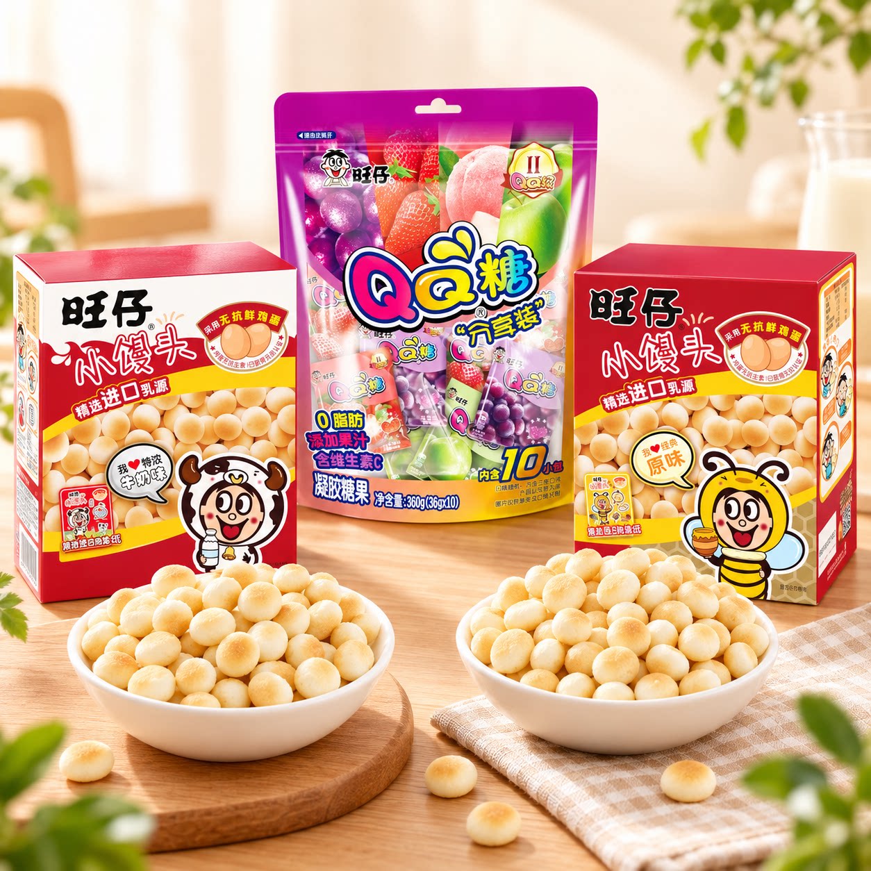 旺仔QQ糖分享装果汁软糖旺仔小馒头经典原味特浓牛奶儿童零食【KA
