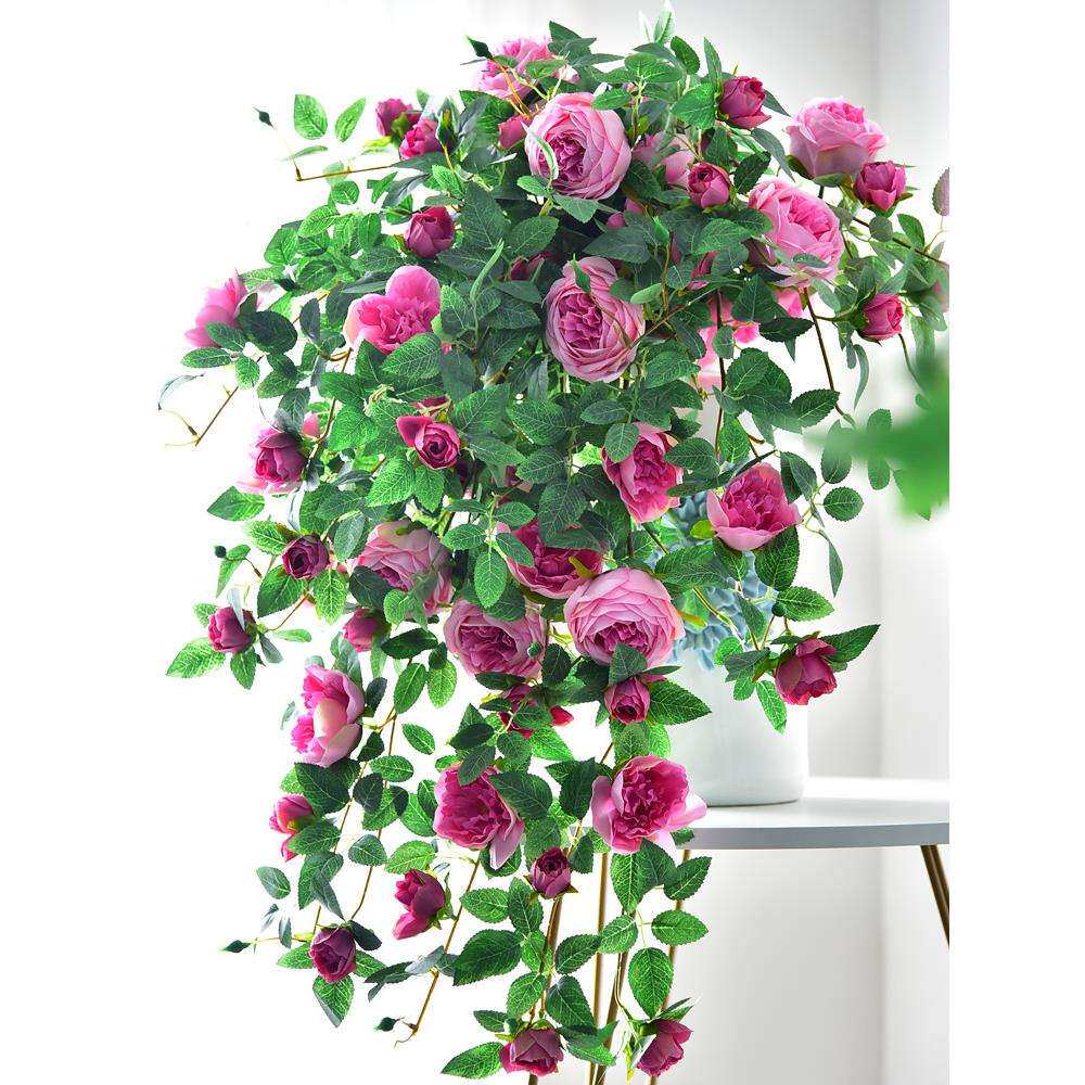 仿真玫瑰花假花藤条装饰吊花墙面挂墙壁客厅吊篮绿植塑料藤蔓植物