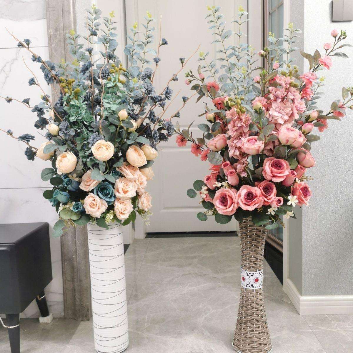 落地高档假花玫瑰花居家新房装饰绢花婚庆酒店花艺插花套装仿真花