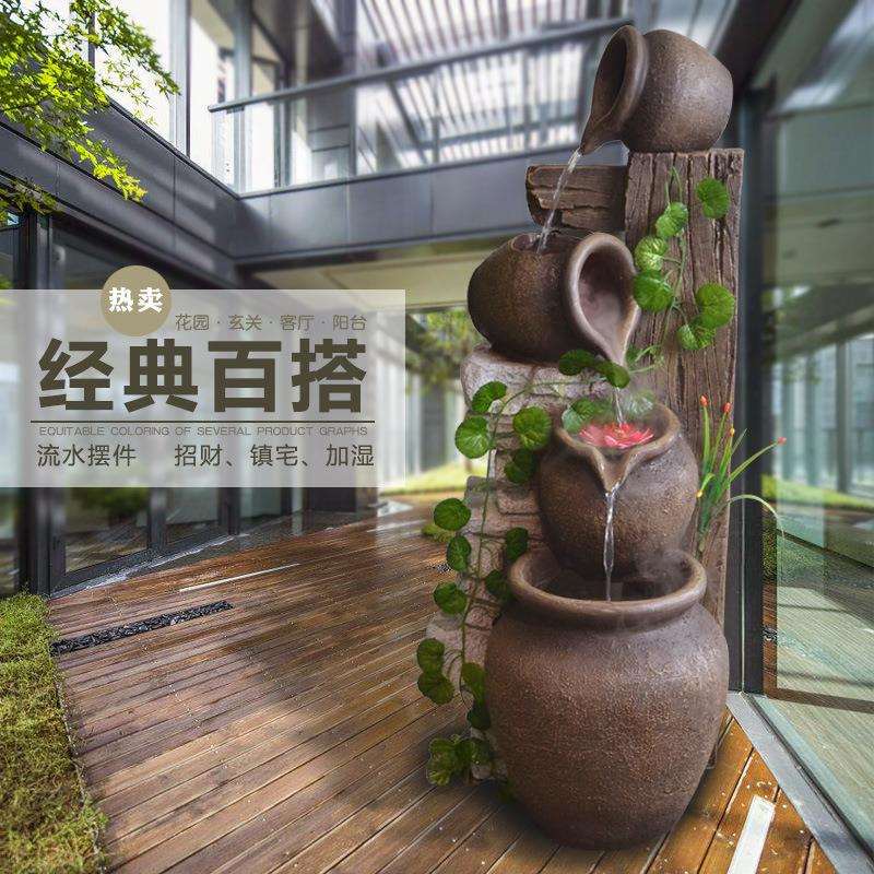 欧式喷泉陶罐流水摆件客厅酒吧庭院风水加湿器阳台落地家居装饰品