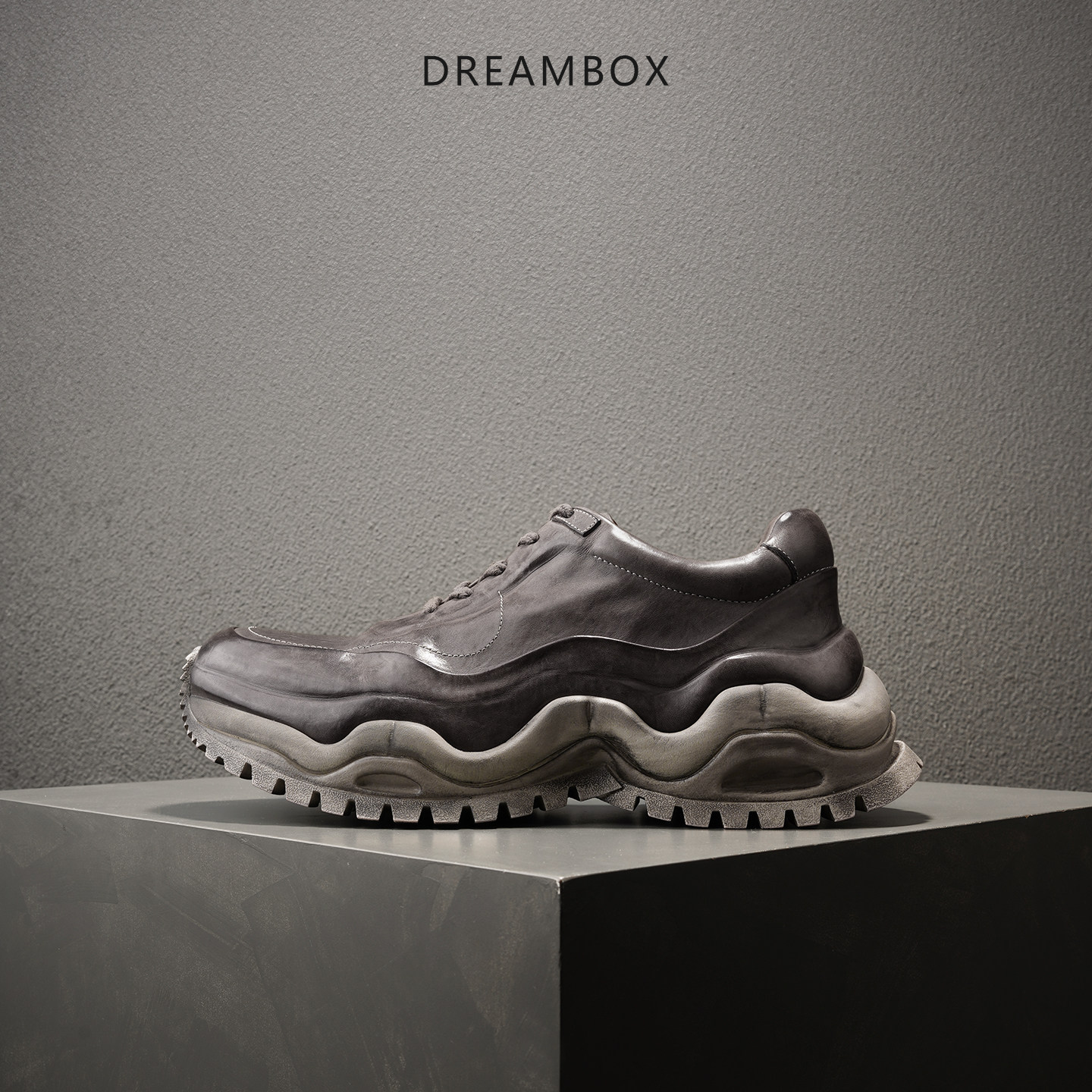 DREAMBOX钧博男士透气运动休闲鞋手工重水洗马皮厚底增高老爹鞋