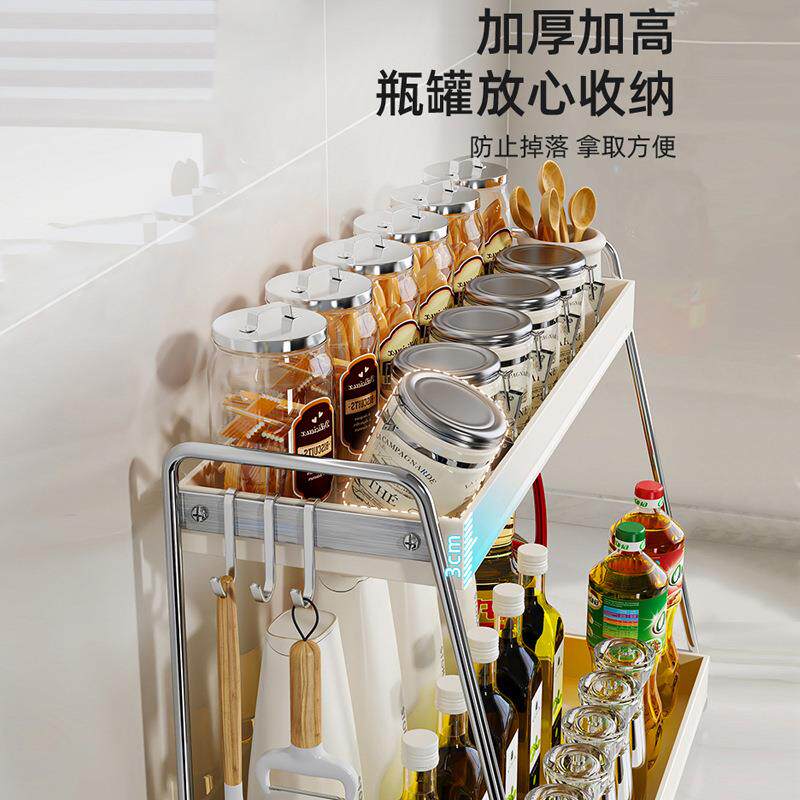 不锈钢厨房调料架双层家用台面调味品置物架多功能盐调味罐收纳架
