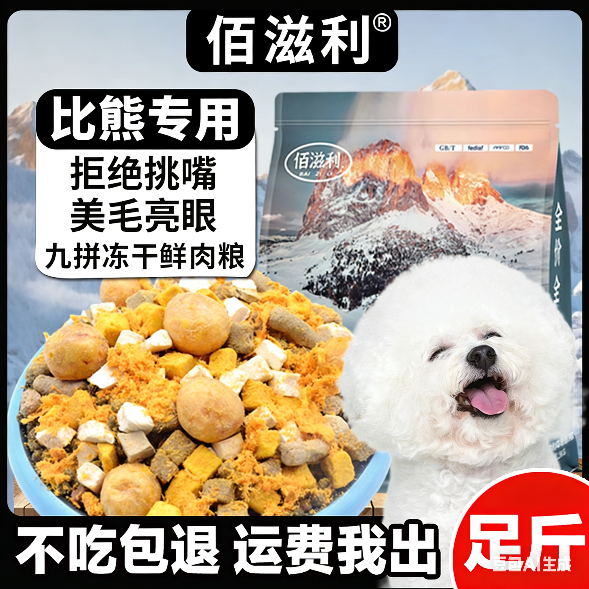 【比熊专用狗粮】小型犬冻干肉松多拼狗粮成犬大型犬泰迪5斤装