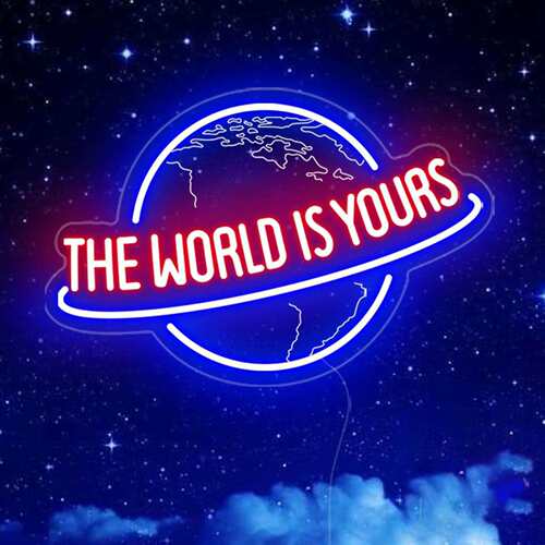 tiktok跨境The world is yours霓虹灯可调光世界是你的灯牌