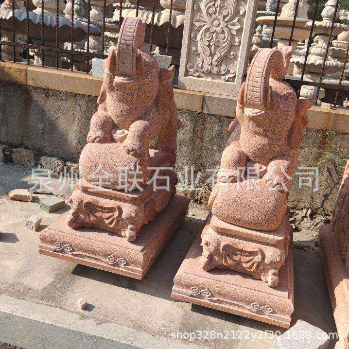 印度红花岗岩石雕大象 酒店别墅天山红石材富贵象石头象石雕摆设