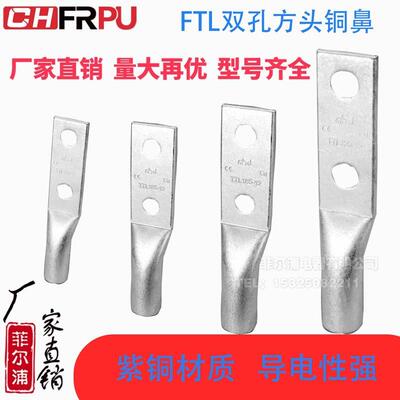 FTL双孔方头铜电缆接线端子铜鼻子50-1000MM平方紫铜大电流接线鼻