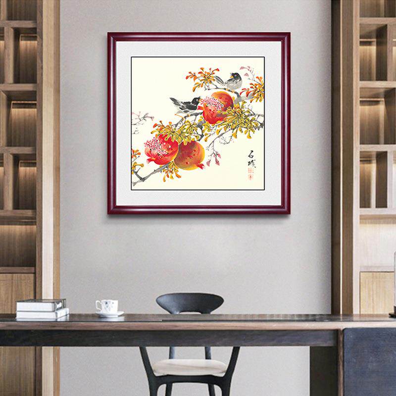 中式餐厅水果斗方装饰画正方形挂画客厅玄关墙壁背景画