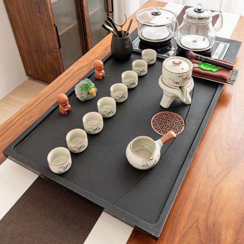 汝窑茶具套装家用整套石材大茶盘茶台一体电陶炉功夫全自动烧水壶