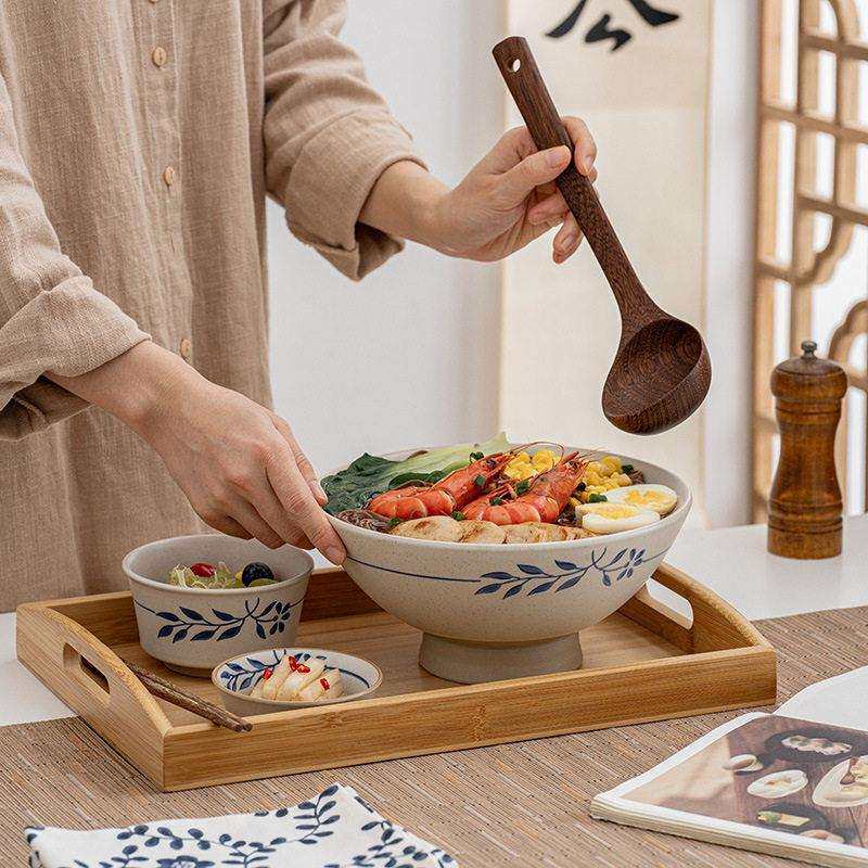 日式拉面碗带托盘商用面馆复古粗陶餐具中式一人食碗碟套装家用